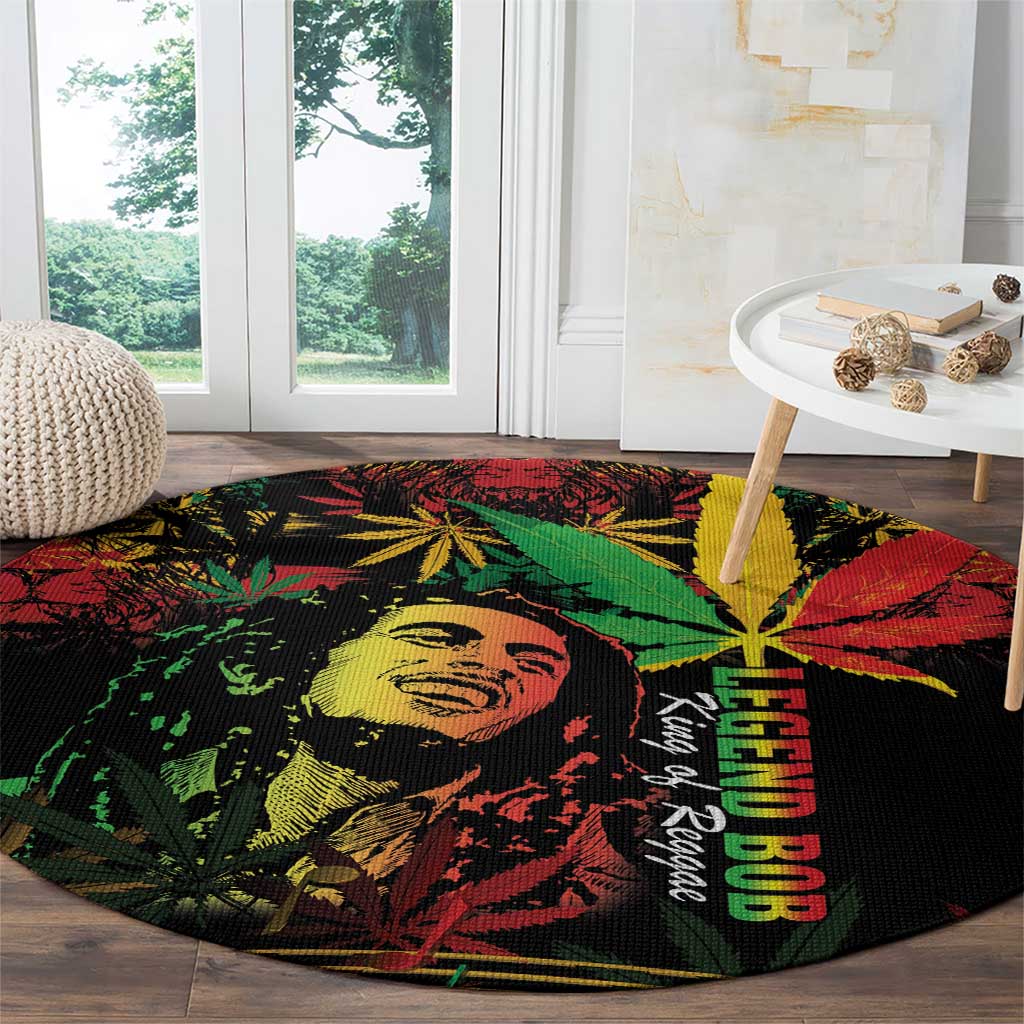 King Of Reggae Legend Bob Round Carpet Rasta Cannabis - Wonder Print Shop