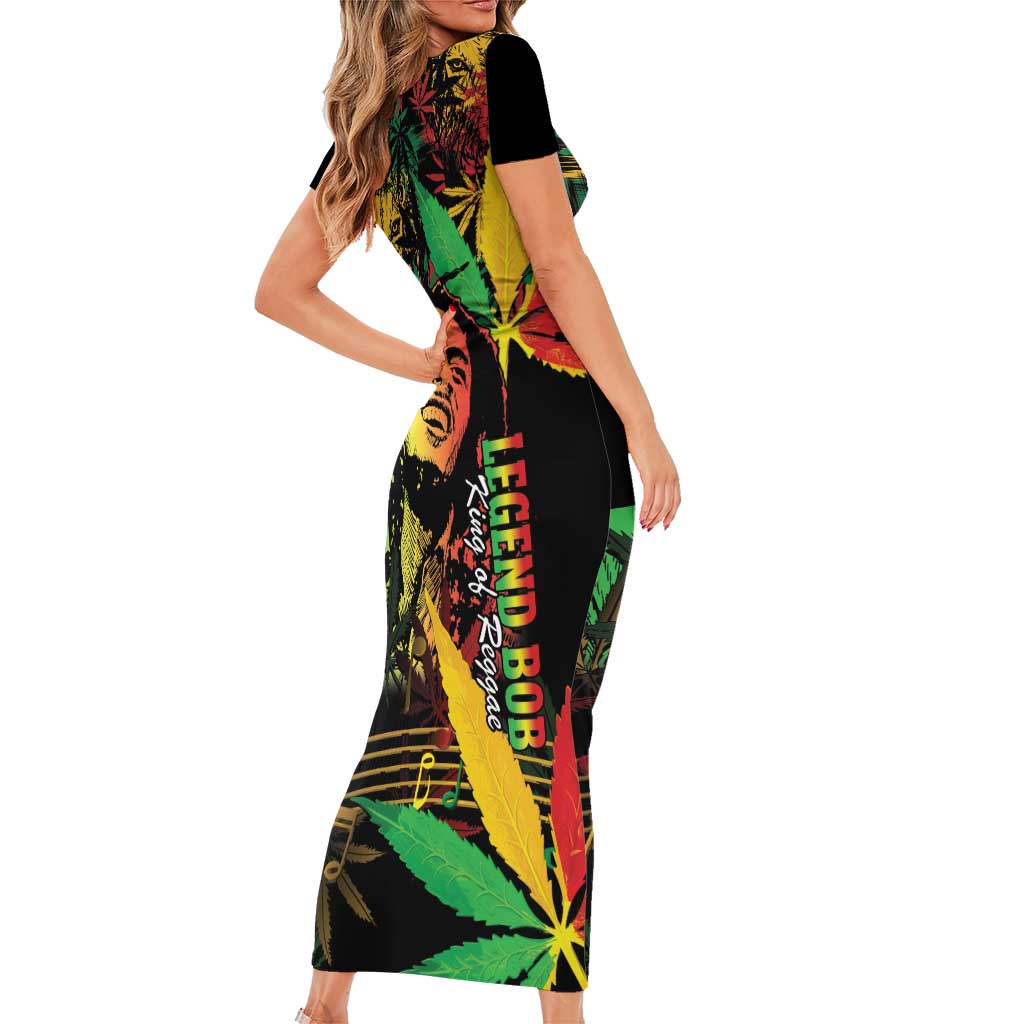 King Of Reggae Legend Bob Short Sleeve Bodycon Dress Rasta Cannabis - Wonder Print Shop