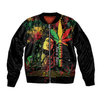 King Of Reggae Legend Bob Sleeve Zip Bomber Jacket Rasta Cannabis - Wonder Print Shop