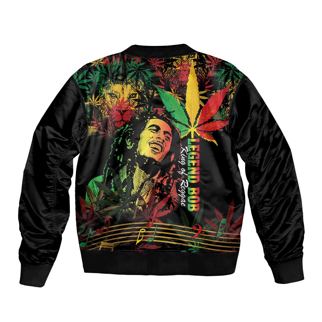 King Of Reggae Legend Bob Sleeve Zip Bomber Jacket Rasta Cannabis - Wonder Print Shop