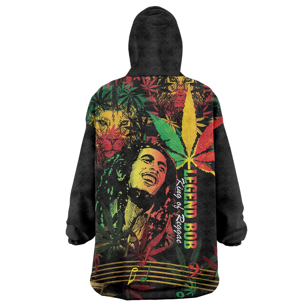 King Of Reggae Legend Bob Wearable Blanket Hoodie Rasta Cannabis - Wonder Print Shop