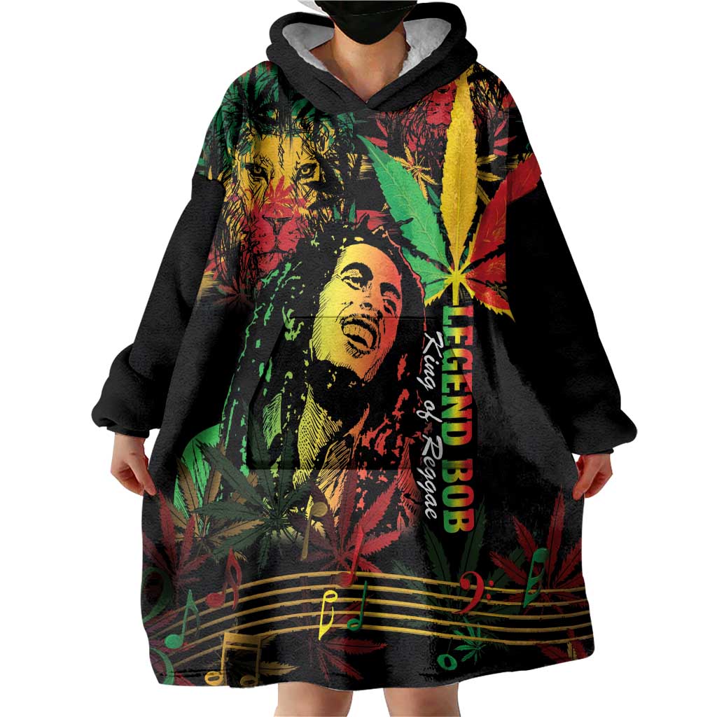King Of Reggae Legend Bob Wearable Blanket Hoodie Rasta Cannabis - Wonder Print Shop