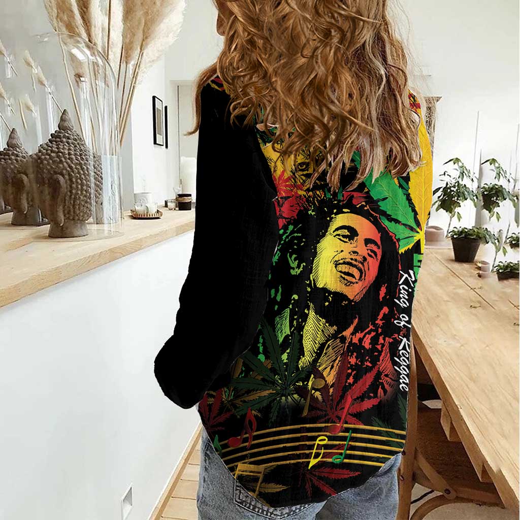 King Of Reggae Legend Bob Women Casual Shirt Rasta Cannabis - Wonder Print Shop