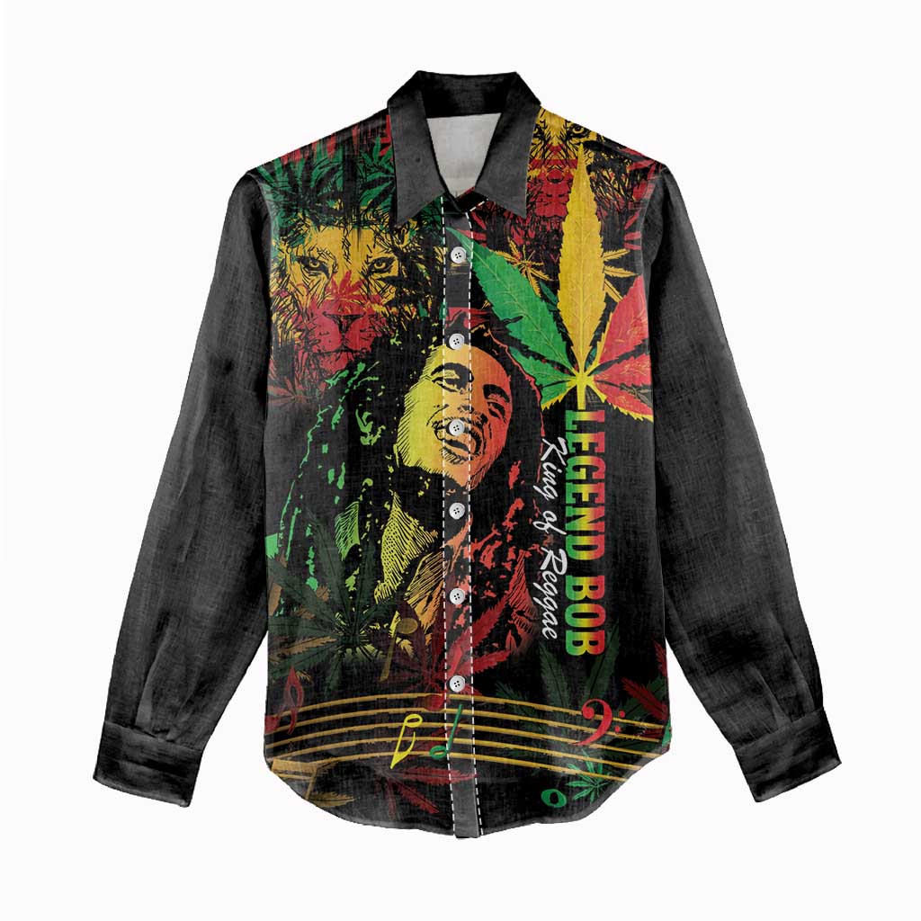 King Of Reggae Legend Bob Women Casual Shirt Rasta Cannabis - Wonder Print Shop