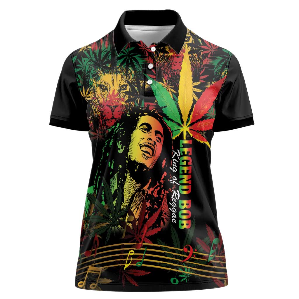 King Of Reggae Legend Bob Women Polo Shirt Rasta Cannabis - Wonder Print Shop
