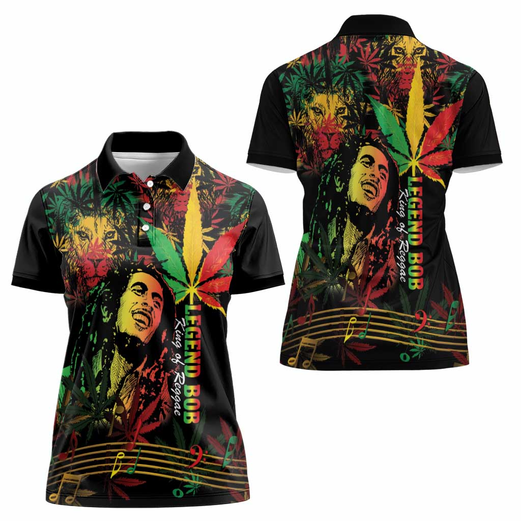 King Of Reggae Legend Bob Women Polo Shirt Rasta Cannabis - Wonder Print Shop