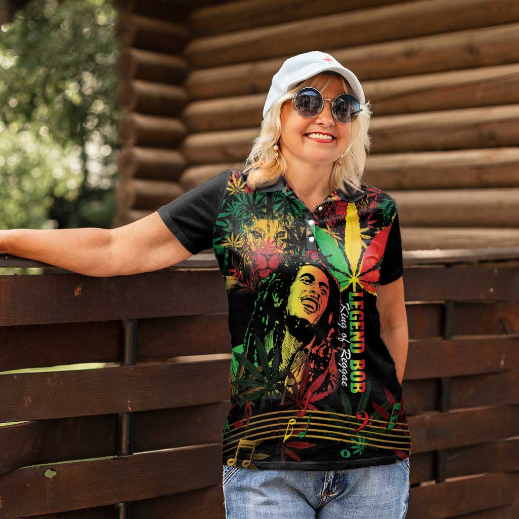 King Of Reggae Legend Bob Women Polo Shirt Rasta Cannabis - Wonder Print Shop