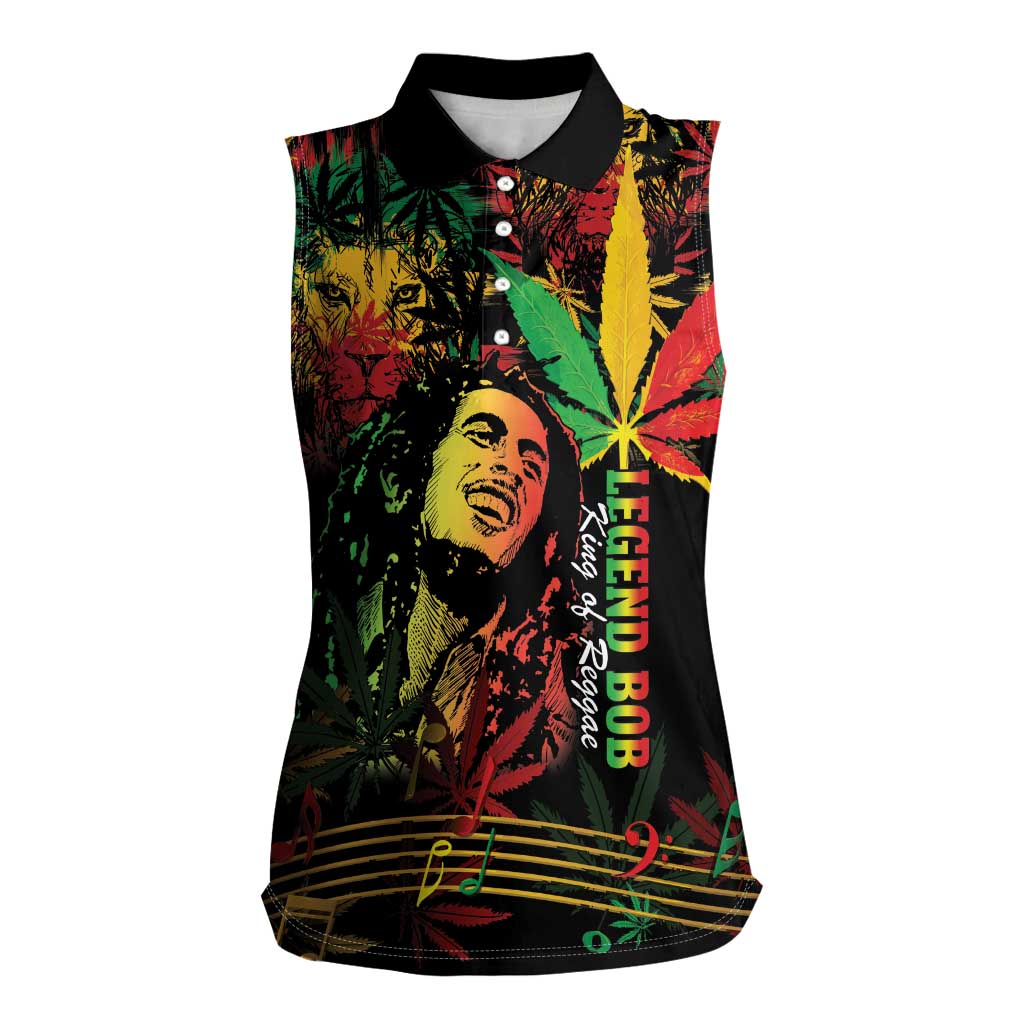 King Of Reggae Legend Bob Women Sleeveless Polo Shirt Rasta Cannabis - Wonder Print Shop