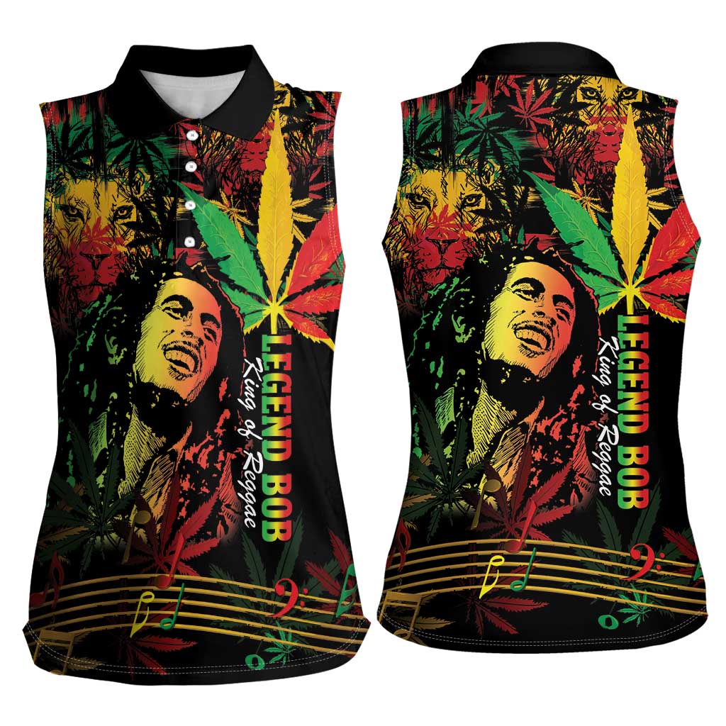King Of Reggae Legend Bob Women Sleeveless Polo Shirt Rasta Cannabis - Wonder Print Shop