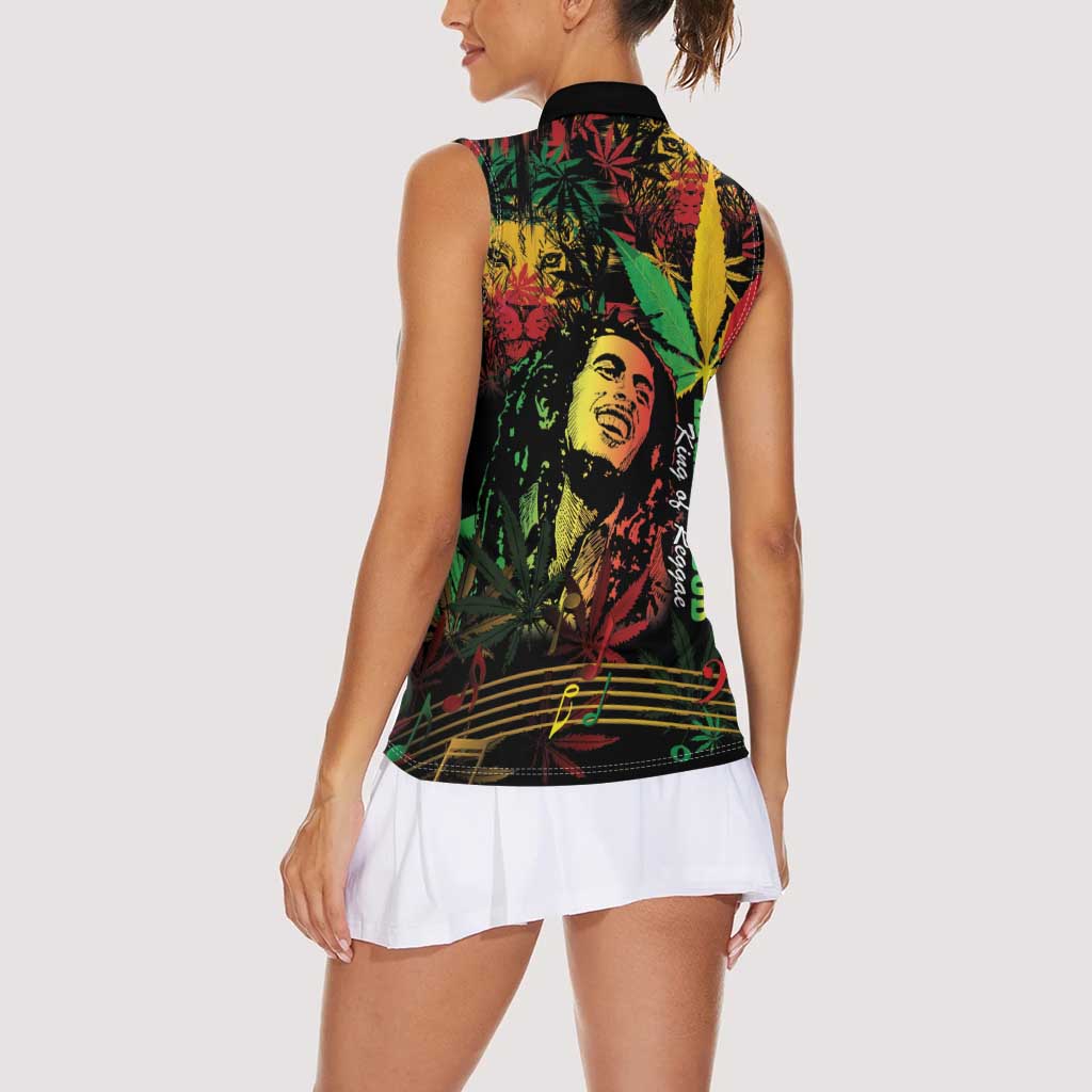 King Of Reggae Legend Bob Women Sleeveless Polo Shirt Rasta Cannabis - Wonder Print Shop