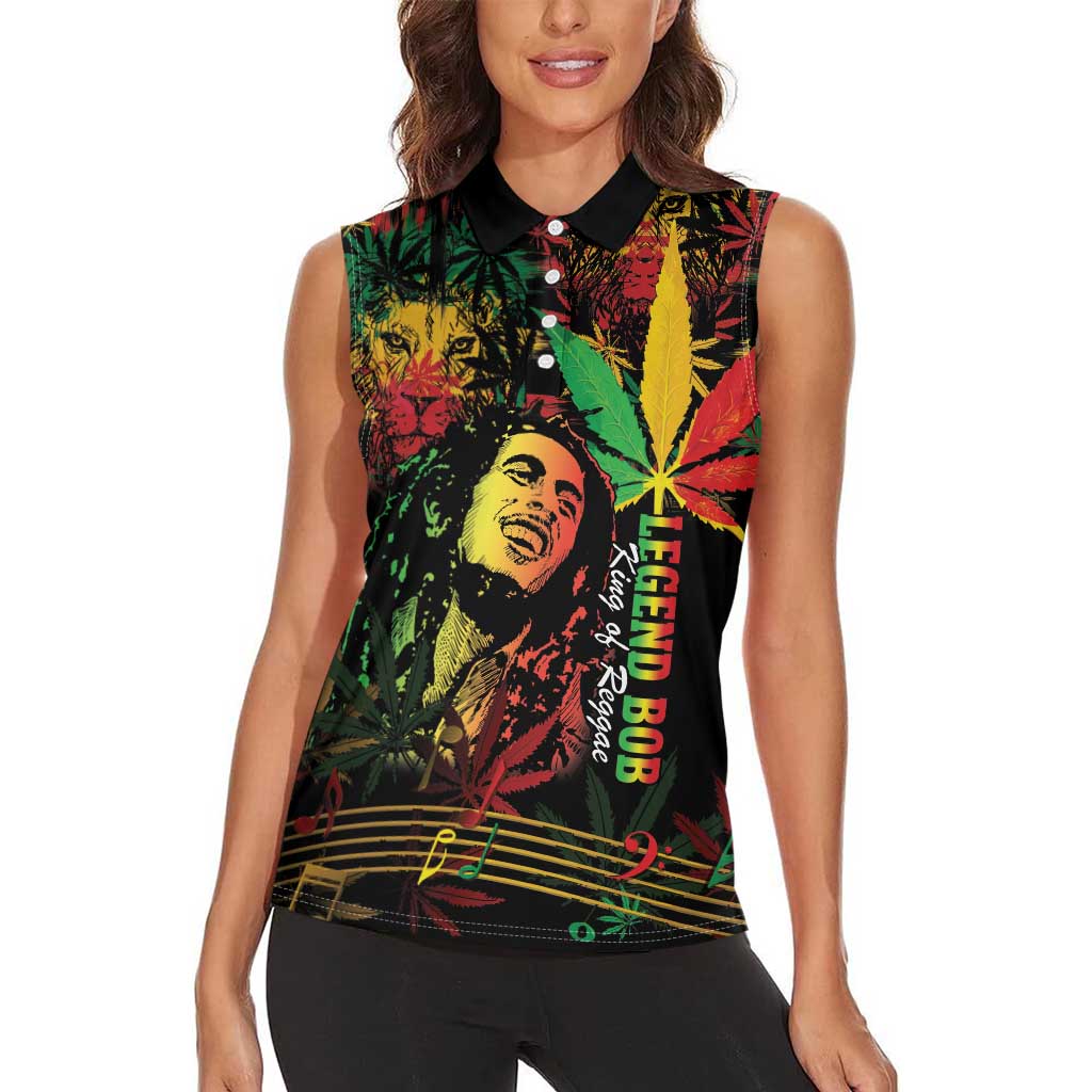 King Of Reggae Legend Bob Women Sleeveless Polo Shirt Rasta Cannabis - Wonder Print Shop