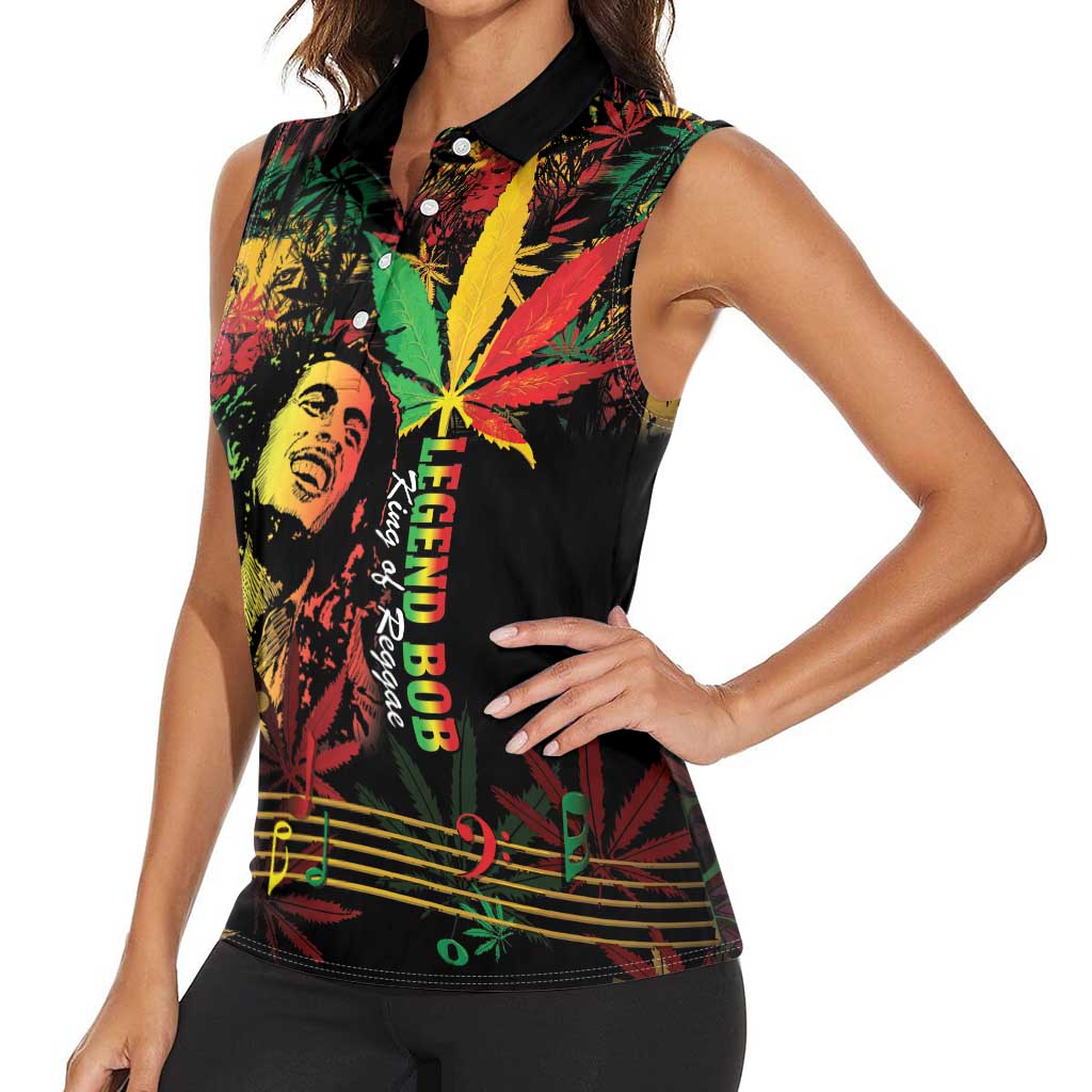 King Of Reggae Legend Bob Women Sleeveless Polo Shirt Rasta Cannabis - Wonder Print Shop