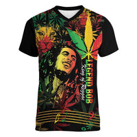 King Of Reggae Legend Bob Women V-Neck T-Shirt Rasta Cannabis - Wonder Print Shop