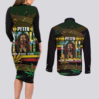 Jamaica Reggae Legend Tosh Couples Matching Long Sleeve Bodycon Dress and Long Sleeve Button Shirt Cannabis Pattern - Wonder Print Shop