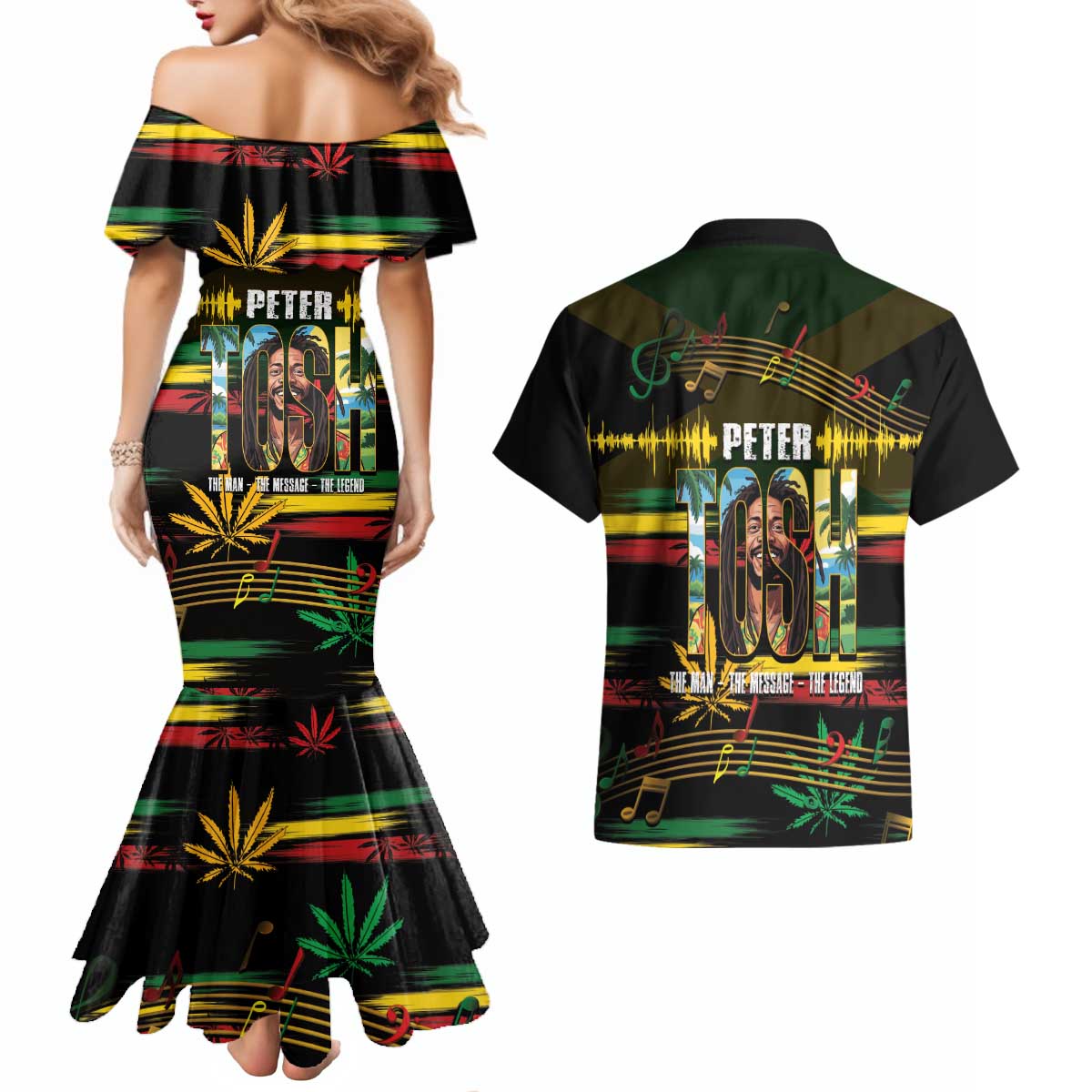 Jamaica Reggae Legend Tosh Couples Matching Mermaid Dress and Hawaiian Shirt Cannabis Pattern - Wonder Print Shop