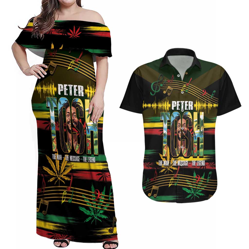 Jamaica Reggae Legend Tosh Couples Matching Off Shoulder Maxi Dress and Hawaiian Shirt Cannabis Pattern - Wonder Print Shop