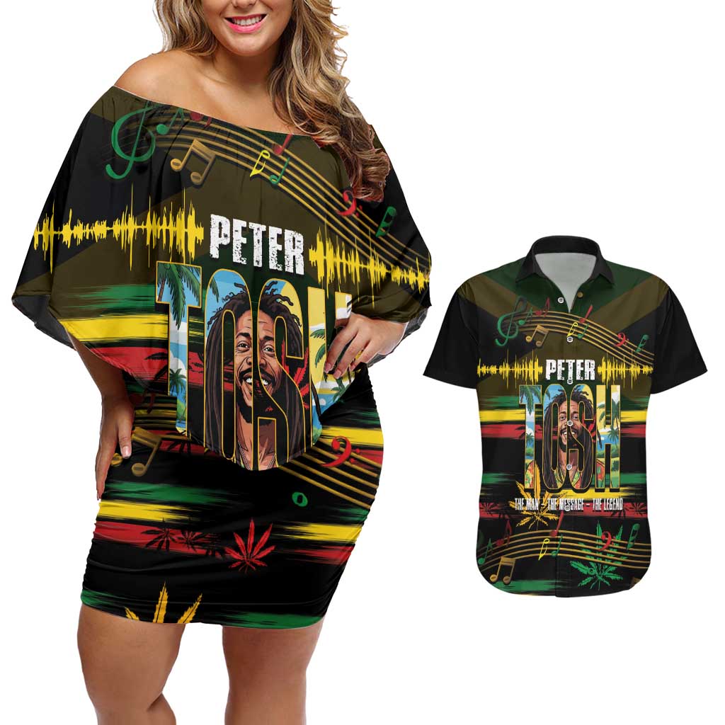 Jamaica Reggae Legend Tosh Couples Matching Off Shoulder Short Dress and Hawaiian Shirt Cannabis Pattern - Wonder Print Shop