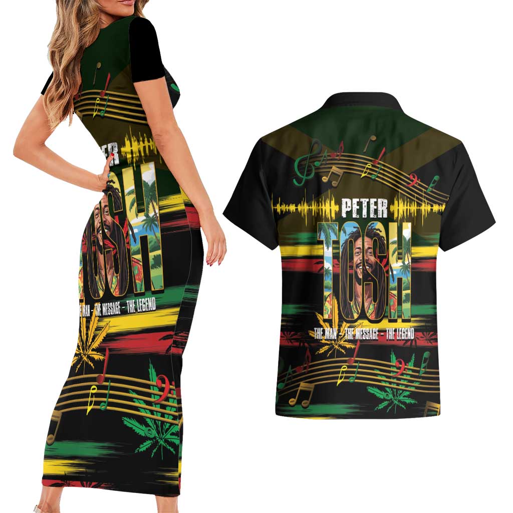 Jamaica Reggae Legend Tosh Couples Matching Short Sleeve Bodycon Dress and Hawaiian Shirt Cannabis Pattern - Wonder Print Shop