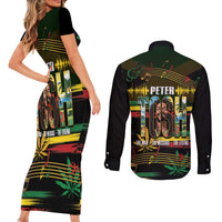 Jamaica Reggae Legend Tosh Couples Matching Short Sleeve Bodycon Dress and Long Sleeve Button Shirt Cannabis Pattern - Wonder Print Shop