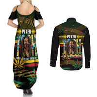 Jamaica Reggae Legend Tosh Couples Matching Summer Maxi Dress and Long Sleeve Button Shirt Cannabis Pattern - Wonder Print Shop