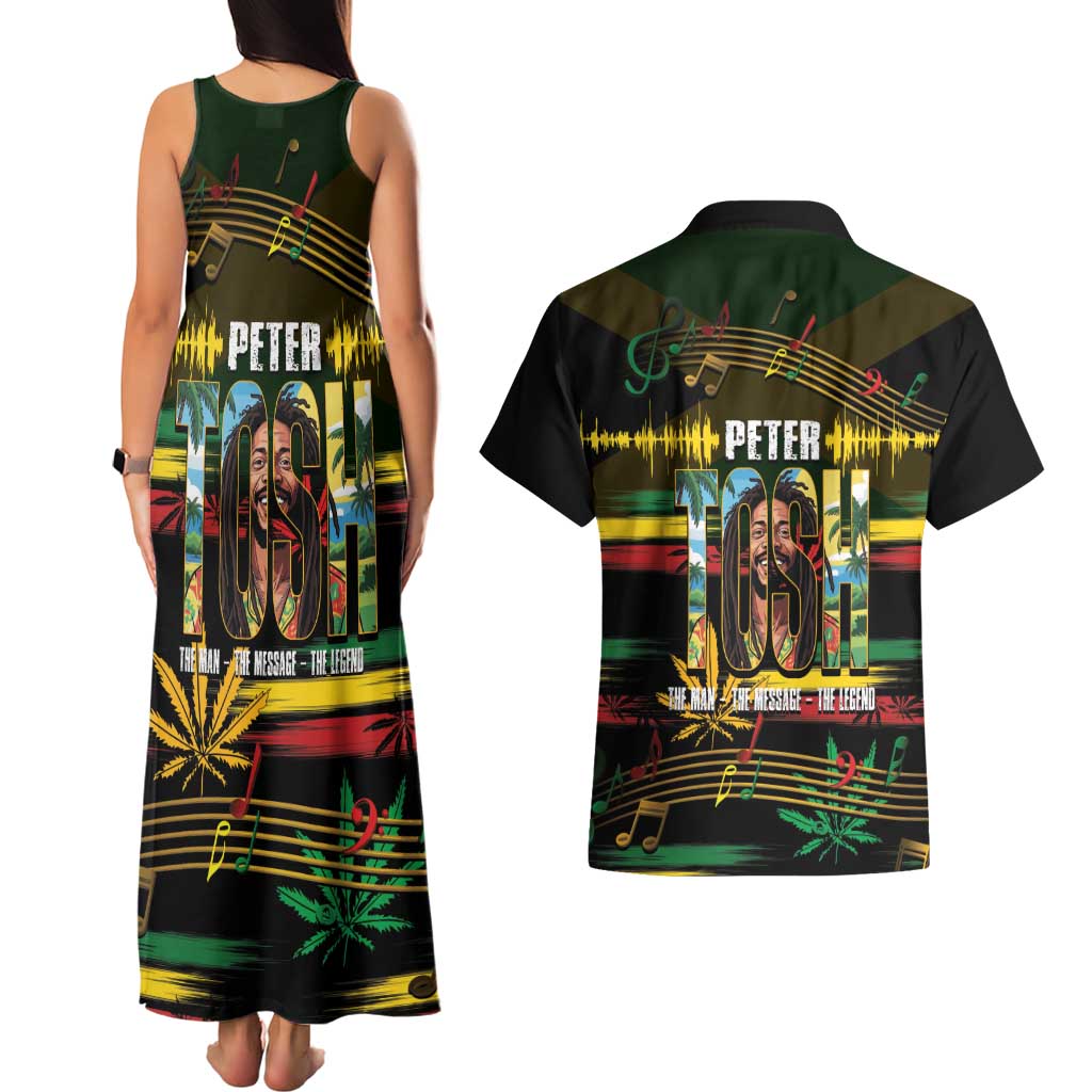 Jamaica Reggae Legend Tosh Couples Matching Tank Maxi Dress and Hawaiian Shirt Cannabis Pattern - Wonder Print Shop