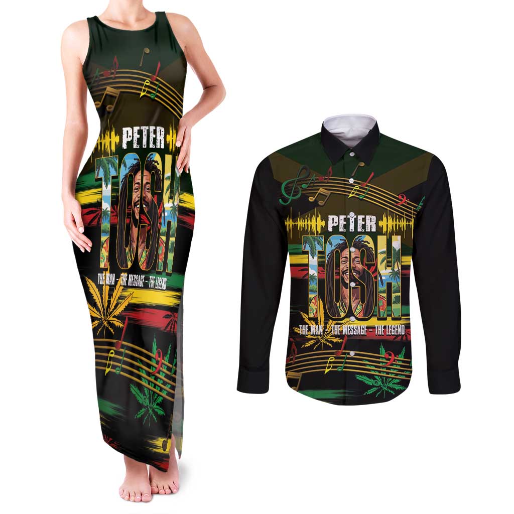 Jamaica Reggae Legend Tosh Couples Matching Tank Maxi Dress and Long Sleeve Button Shirt Cannabis Pattern - Wonder Print Shop