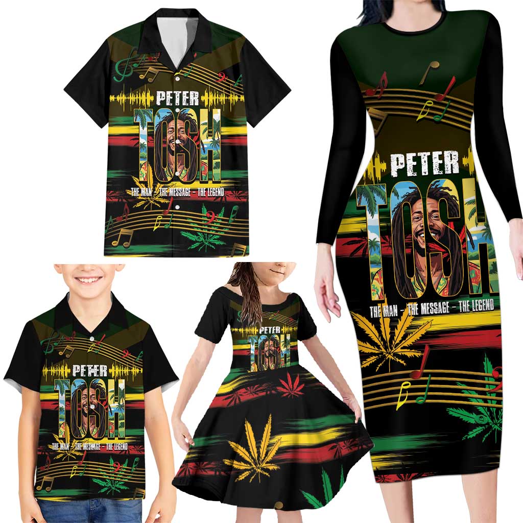 Jamaica Reggae Legend Tosh Family Matching Long Sleeve Bodycon Dress and Hawaiian Shirt Cannabis Pattern - Wonder Print Shop