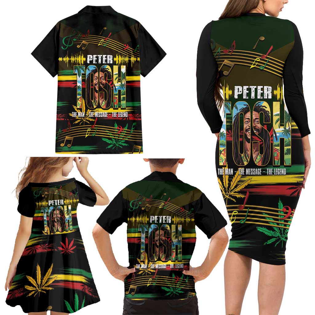 Jamaica Reggae Legend Tosh Family Matching Long Sleeve Bodycon Dress and Hawaiian Shirt Cannabis Pattern - Wonder Print Shop