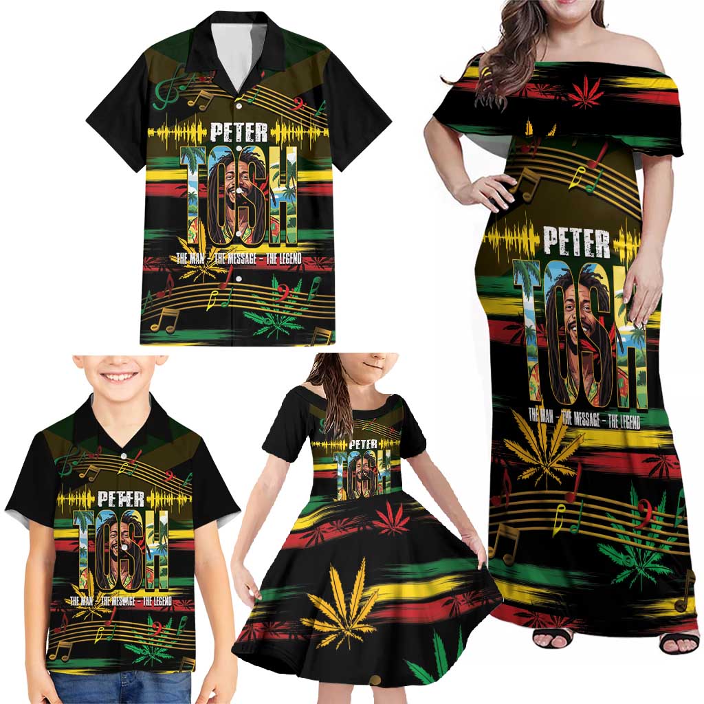 Jamaica Reggae Legend Tosh Family Matching Off Shoulder Maxi Dress and Hawaiian Shirt Cannabis Pattern - Wonder Print Shop