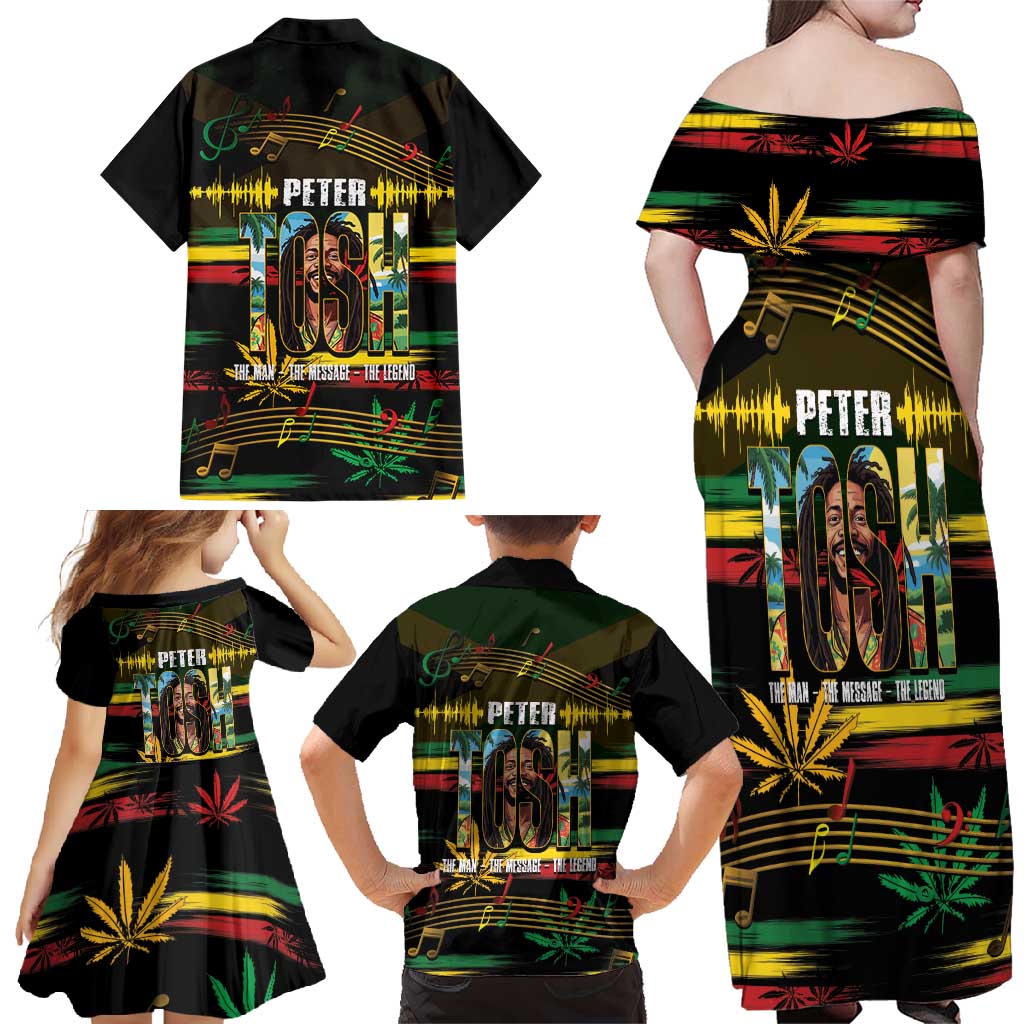 Jamaica Reggae Legend Tosh Family Matching Off Shoulder Maxi Dress and Hawaiian Shirt Cannabis Pattern - Wonder Print Shop