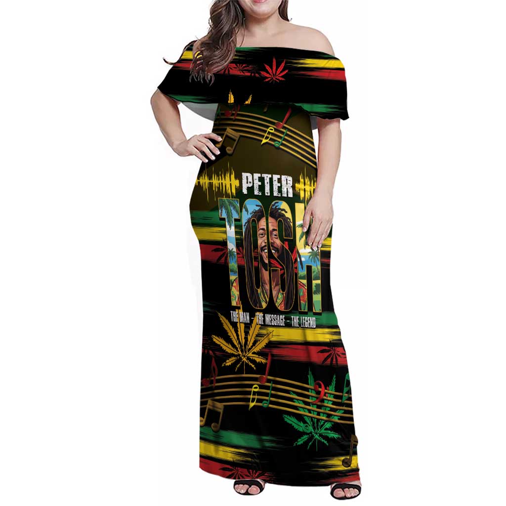 Jamaica Reggae Legend Tosh Family Matching Off Shoulder Maxi Dress and Hawaiian Shirt Cannabis Pattern - Wonder Print Shop