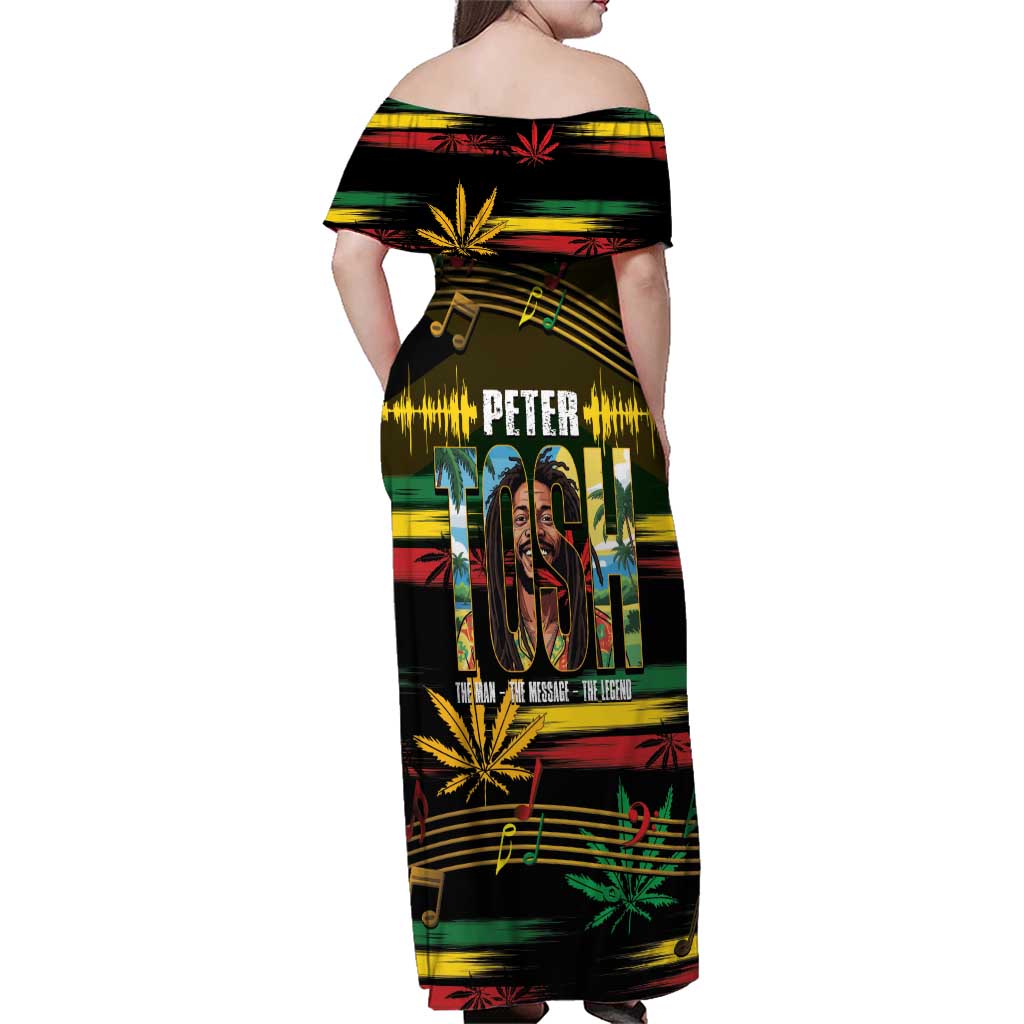 Jamaica Reggae Legend Tosh Family Matching Off Shoulder Maxi Dress and Hawaiian Shirt Cannabis Pattern - Wonder Print Shop