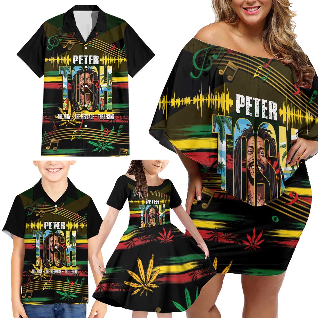 Jamaica Reggae Legend Tosh Family Matching Off Shoulder Short Dress and Hawaiian Shirt Cannabis Pattern - Wonder Print Shop