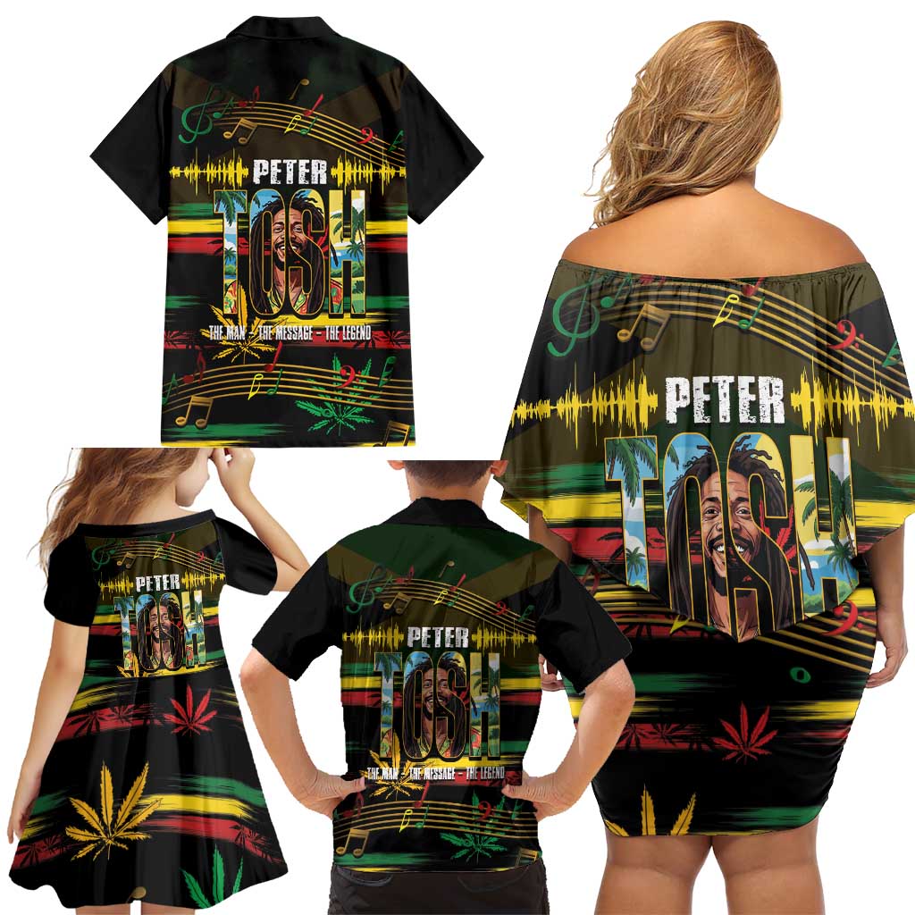 Jamaica Reggae Legend Tosh Family Matching Off Shoulder Short Dress and Hawaiian Shirt Cannabis Pattern - Wonder Print Shop