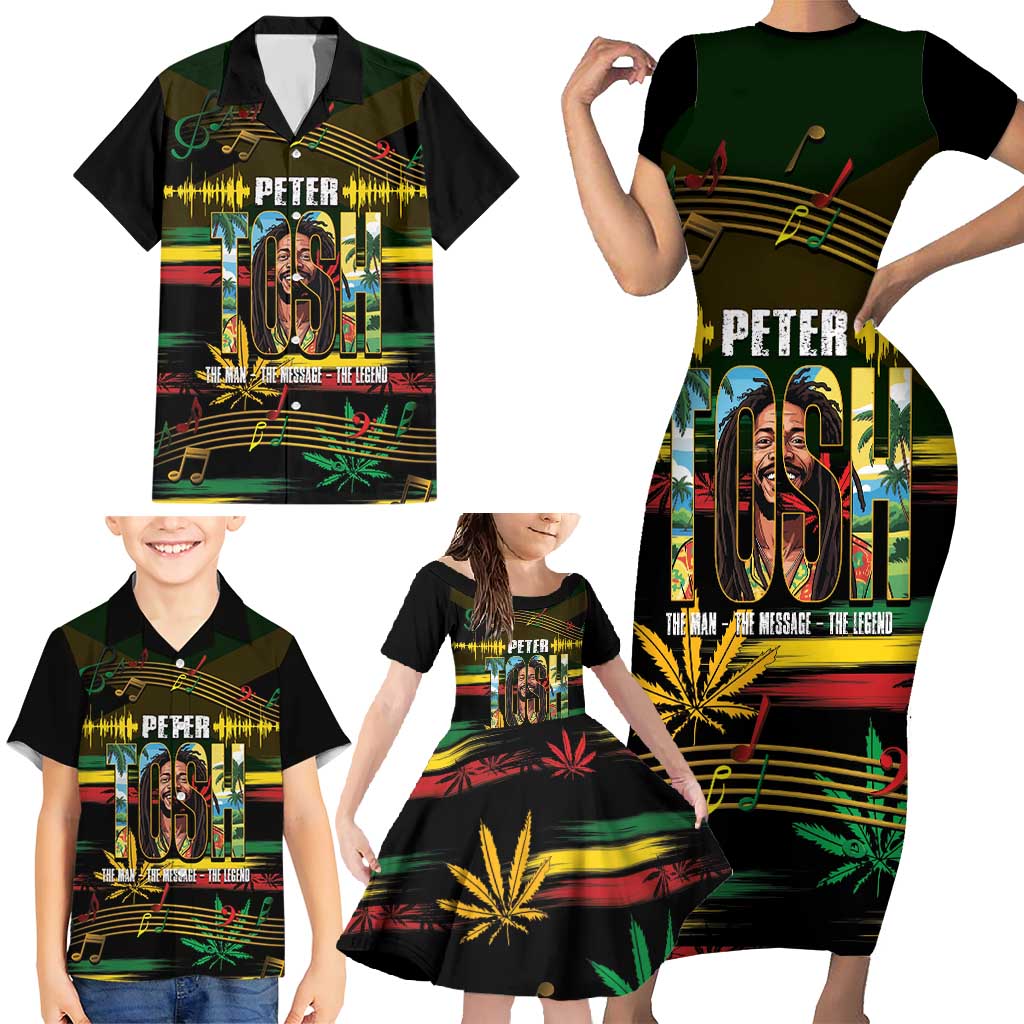 Jamaica Reggae Legend Tosh Family Matching Short Sleeve Bodycon Dress and Hawaiian Shirt Cannabis Pattern - Wonder Print Shop