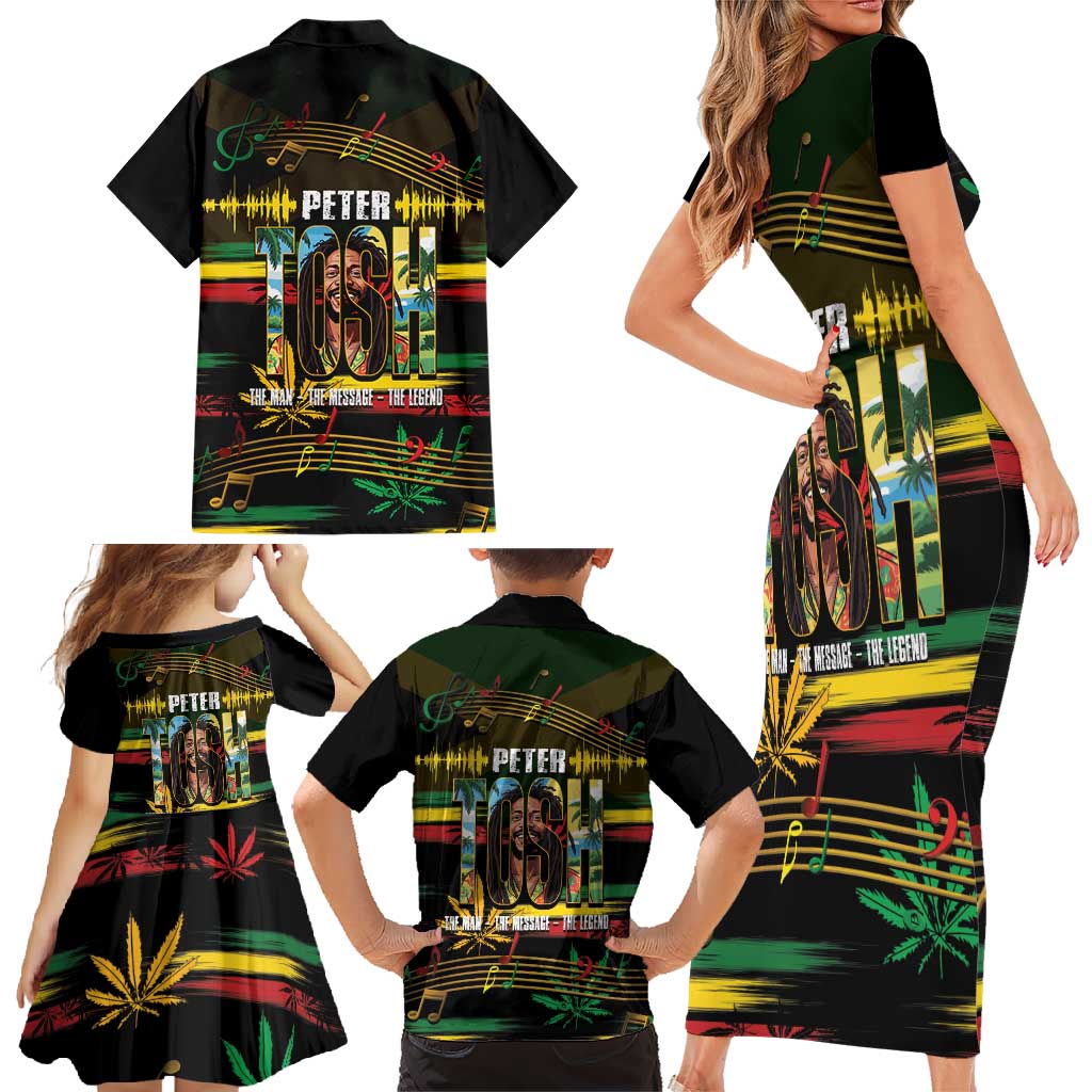Jamaica Reggae Legend Tosh Family Matching Short Sleeve Bodycon Dress and Hawaiian Shirt Cannabis Pattern - Wonder Print Shop