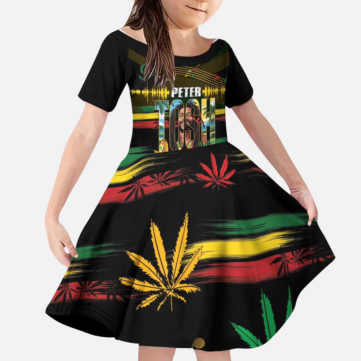 Jamaica Reggae Legend Tosh Kid Short Sleeve Dress Cannabis Pattern - Wonder Print Shop