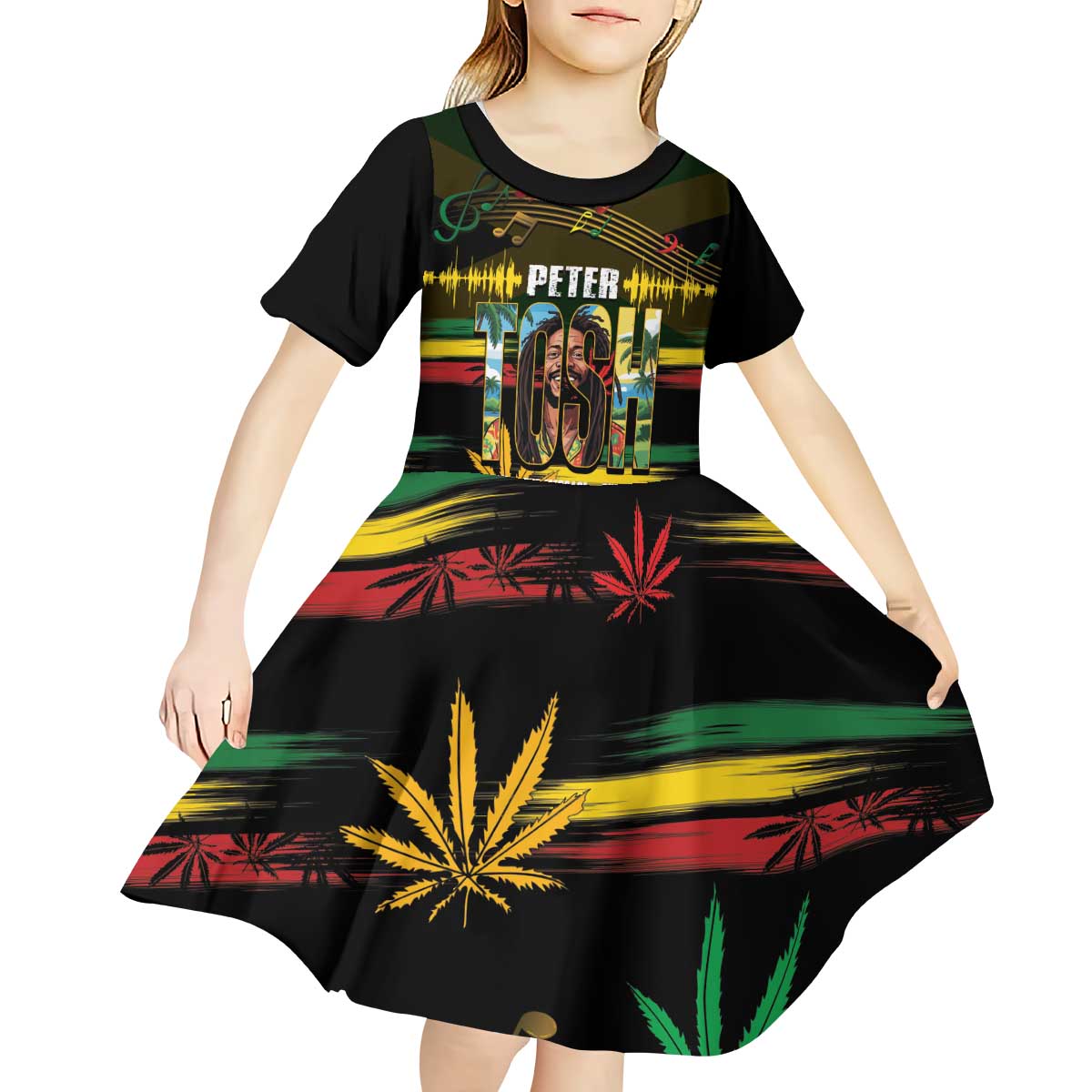 Jamaica Reggae Legend Tosh Kid Short Sleeve Dress Cannabis Pattern - Wonder Print Shop