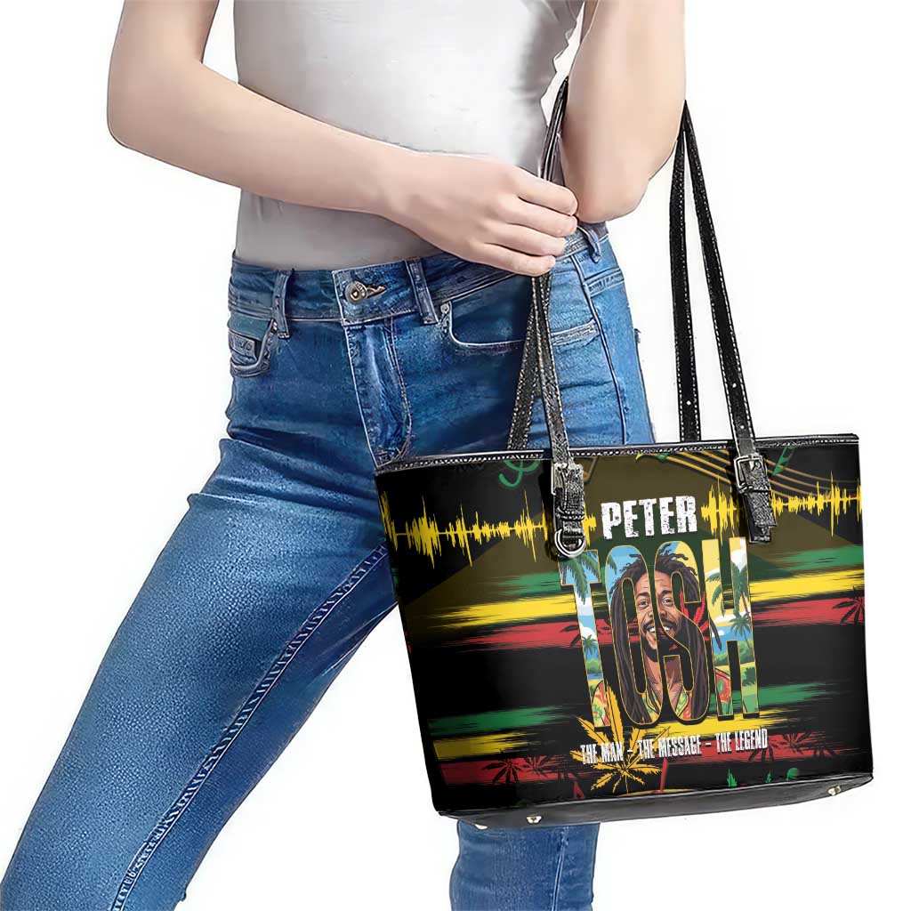 Jamaica Reggae Legend Tosh Leather Tote Bag Cannabis Pattern - Wonder Print Shop