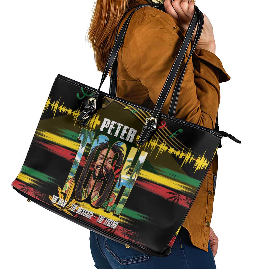 Jamaica Reggae Legend Tosh Leather Tote Bag Cannabis Pattern - Wonder Print Shop