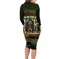 Jamaica Reggae Legend Tosh Long Sleeve Bodycon Dress Cannabis Pattern - Wonder Print Shop