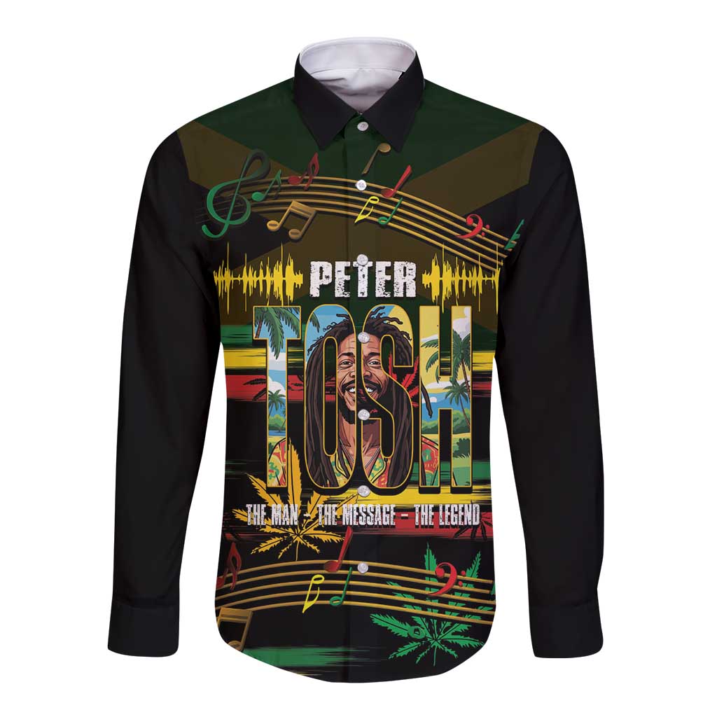 Jamaica Reggae Legend Tosh Long Sleeve Button Shirt Cannabis Pattern - Wonder Print Shop