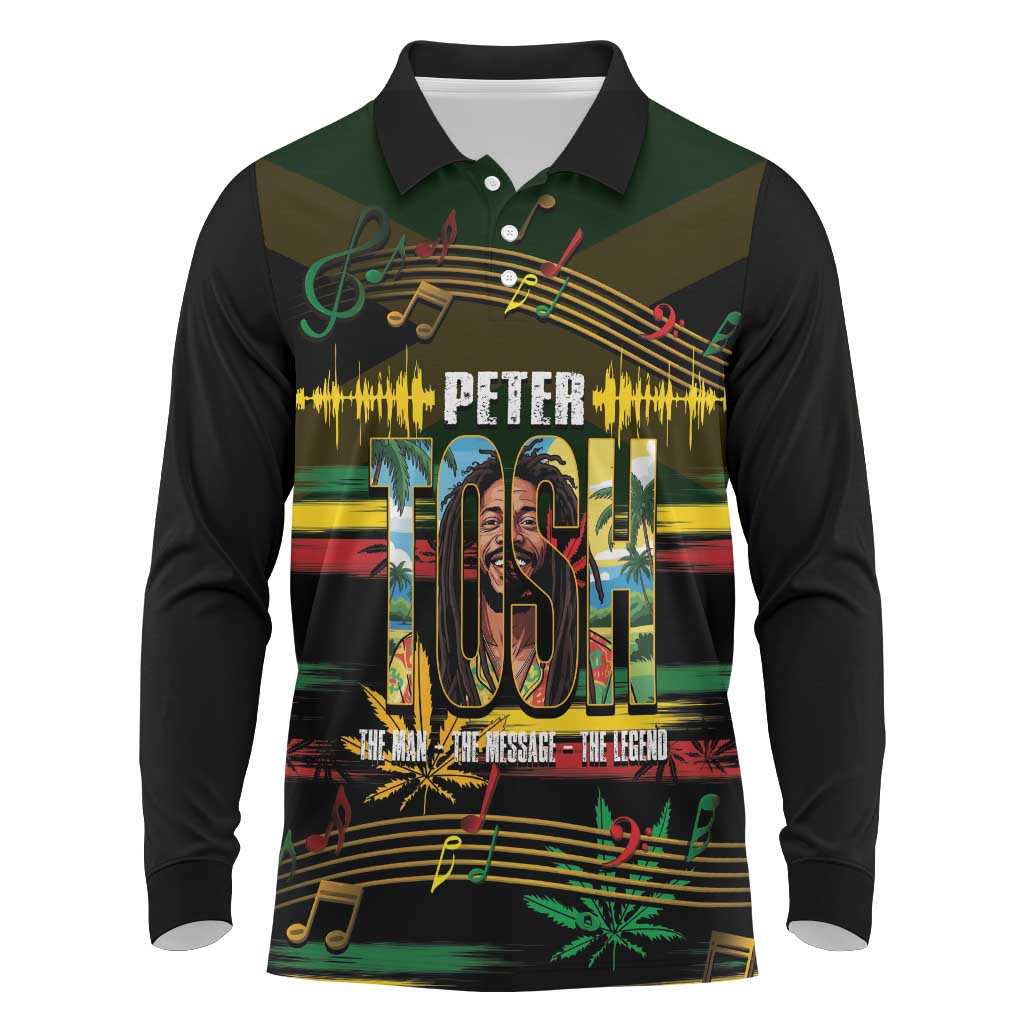 Jamaica Reggae Legend Tosh Long Sleeve Polo Shirt Cannabis Pattern - Wonder Print Shop
