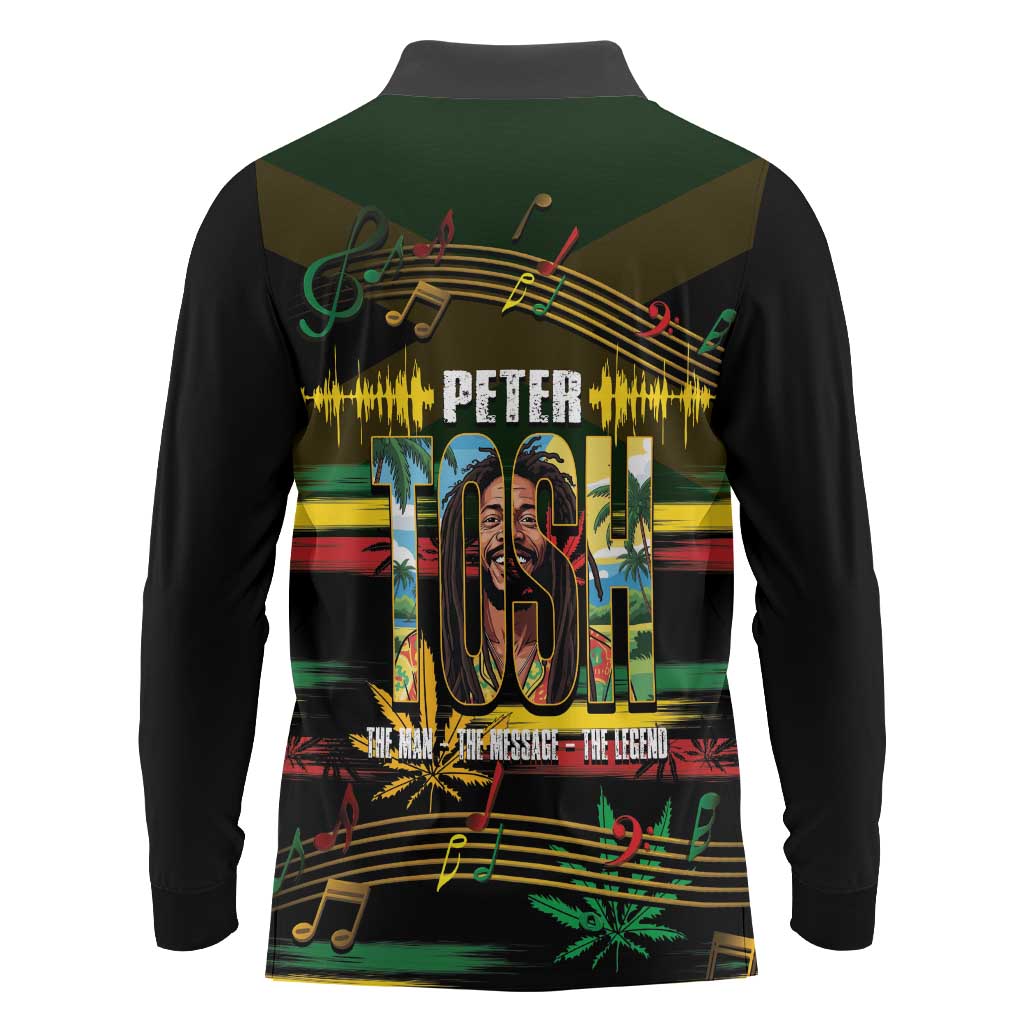 Jamaica Reggae Legend Tosh Long Sleeve Polo Shirt Cannabis Pattern - Wonder Print Shop