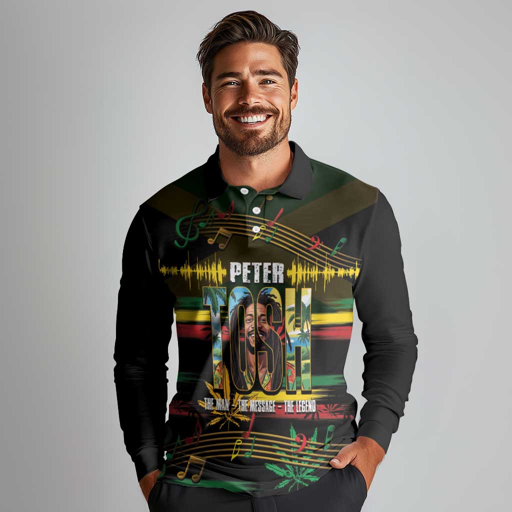 Jamaica Reggae Legend Tosh Long Sleeve Polo Shirt Cannabis Pattern - Wonder Print Shop