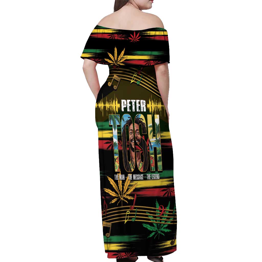 Jamaica Reggae Legend Tosh Off Shoulder Maxi Dress Cannabis Pattern - Wonder Print Shop