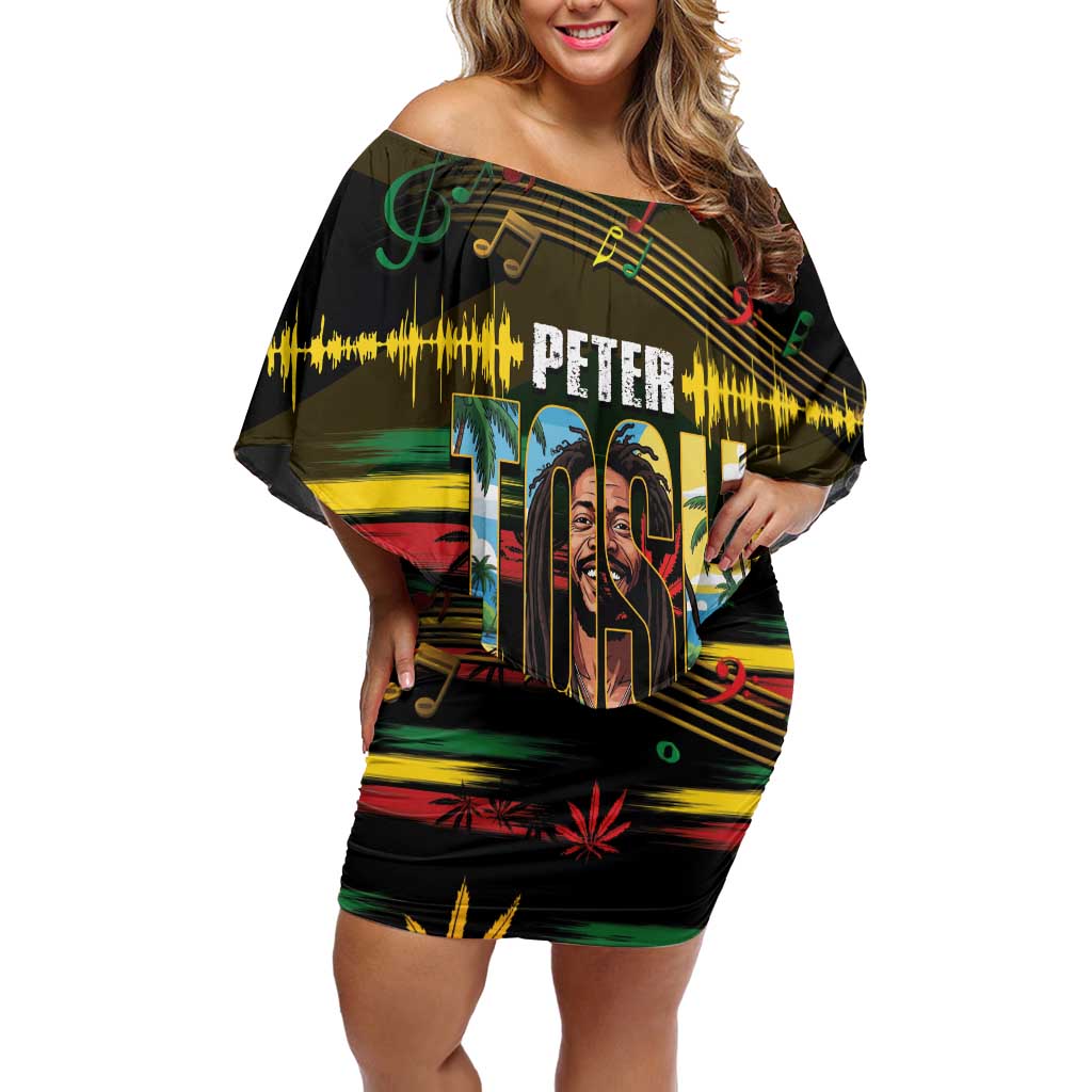 Jamaica Reggae Legend Tosh Off Shoulder Short Dress Cannabis Pattern - Wonder Print Shop