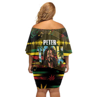 Jamaica Reggae Legend Tosh Off Shoulder Short Dress Cannabis Pattern - Wonder Print Shop