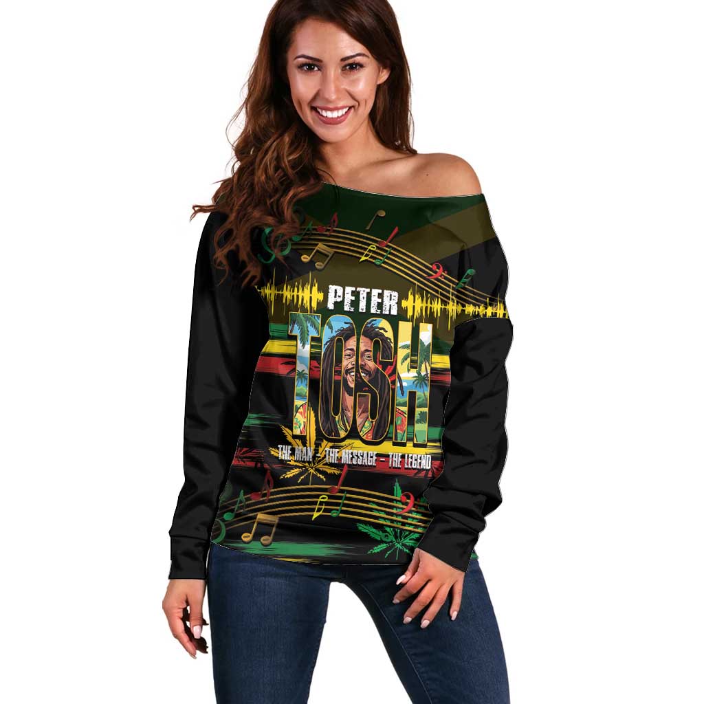 Jamaica Reggae Legend Tosh Off Shoulder Sweater Cannabis Pattern - Wonder Print Shop