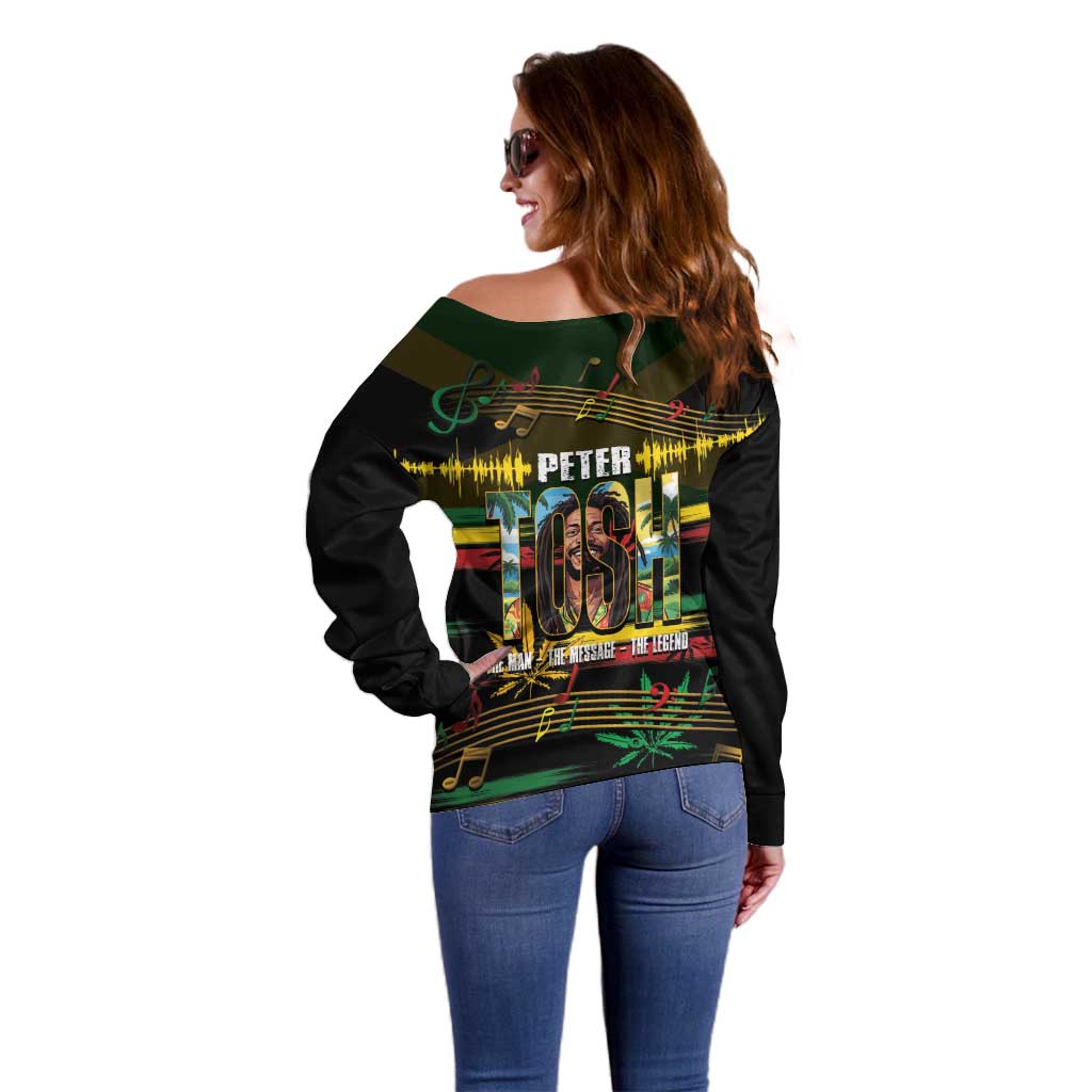 Jamaica Reggae Legend Tosh Off Shoulder Sweater Cannabis Pattern - Wonder Print Shop